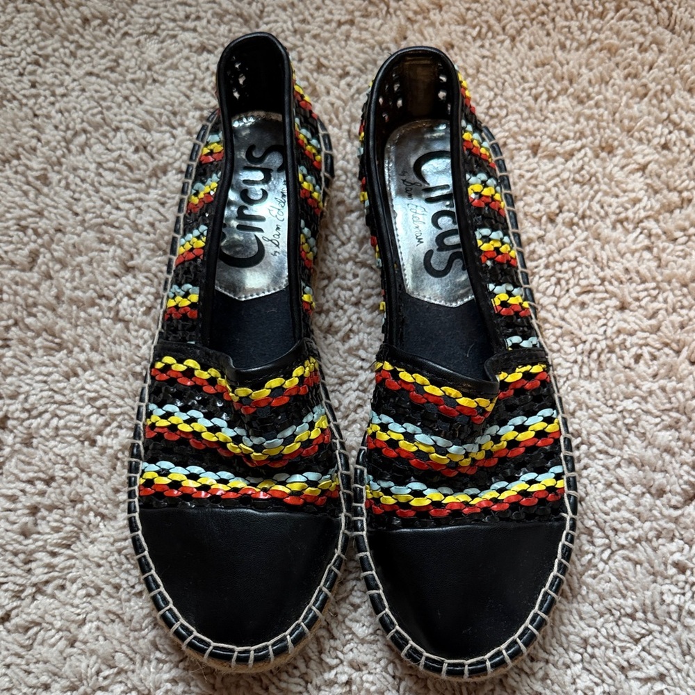 Circus by Sam Edelman Black Espadrille Flats with Multicolor Braided Detail